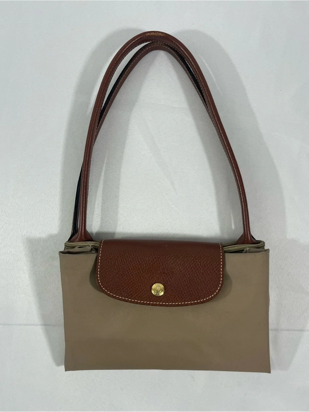 Longchamp Large Tote - Tan Nylon, Brown Leather - Packable - Fair Condition